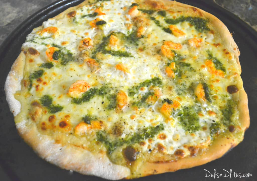 Shrimp Alfredo Pizza with Pesto | Delish D'Lites