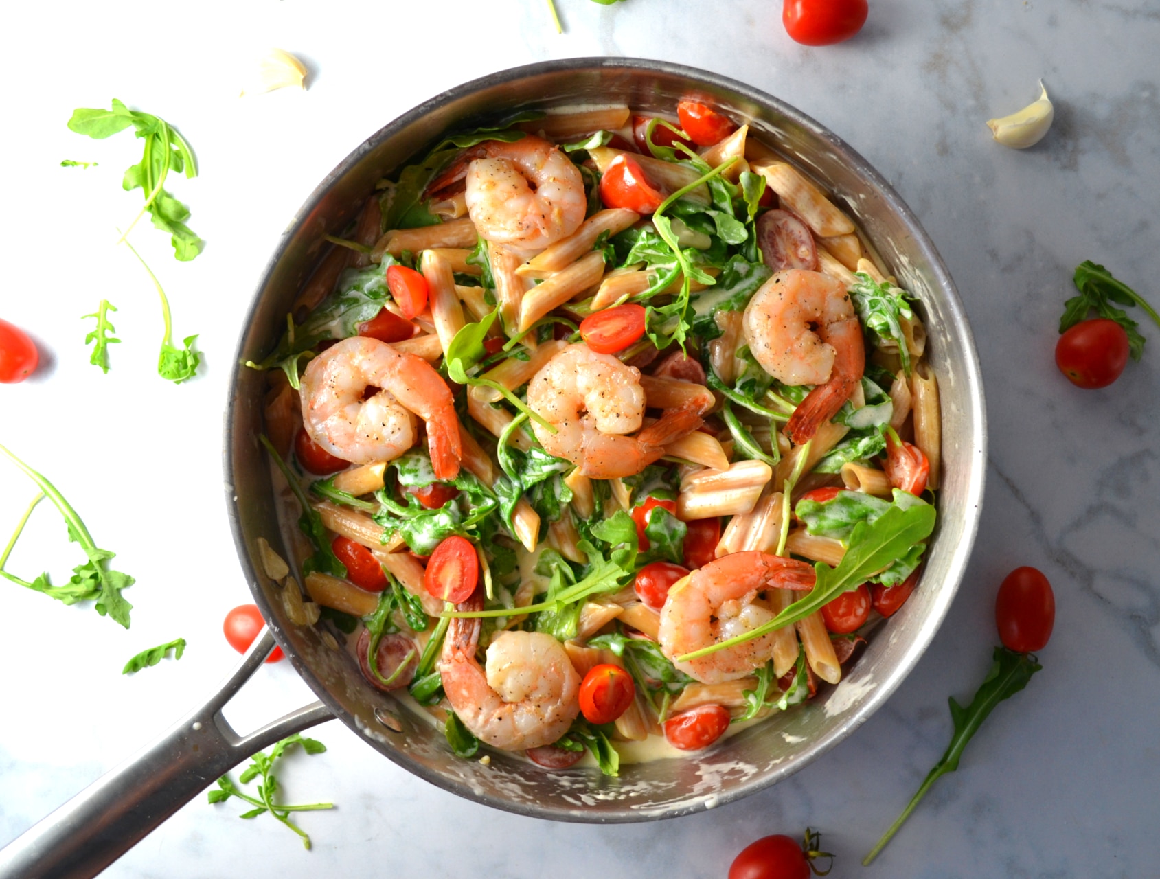 Creamy Shrimp Pasta with Tomatoes and Arugula - Delish D'Lites