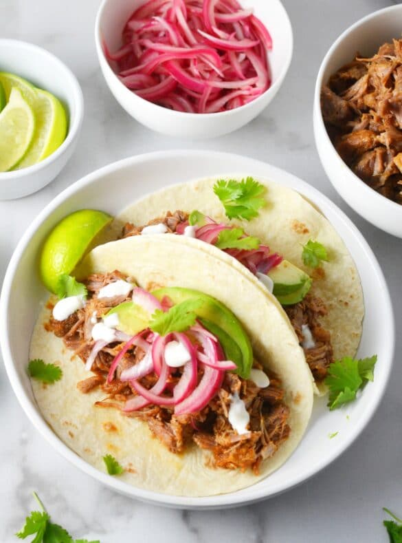 Pork Tinga (Spicy Mexican Shredded Pork) Tacos - Delish D'Lites